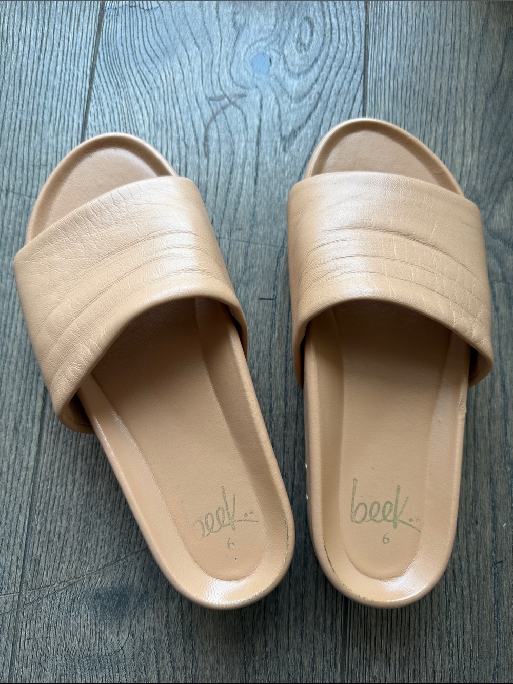 beek Wide Strap Slide Sandals in Tan